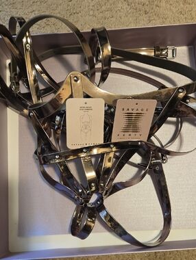 Savage X Fenty Metallic Harness in Gunmetal Shine Lingerie By Rihanna